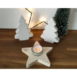 Clearance Stern-Teelichthalter mit Glaseinsatz / Holzstern Weihnachtsdeko