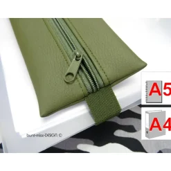 Outlet Stiftemäppchen mit Gummiband, grün khakigrün Dschungel, A5 Notizbuch Kalender A4 Ordner, handmade by BuntMixxDESIGN Federmäppchen
