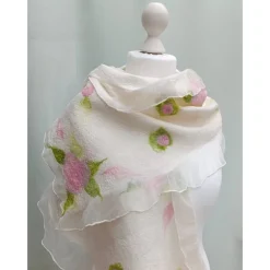Brautstolen & -Boleros|Chrijou STOLA " ROSE ", Seide & Wolle, Handarbeit, Cremeweiß/Rosa/Grün, Accessoires  & Dekoration