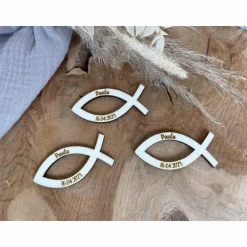 Streudeko Fische Taufe, Kommunion, Konfirmation / Tischdekoration Holz zum Streuen personalisiert mit Namen und Datum Dekoration