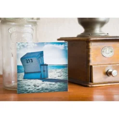 Gastgeschenke|BildArt Sylt, Strandkorb, maritim, Meer, Nordsee, Chillen, Urlaub, Foto auf Holz, im Quadrat, 10 x 10 cm