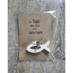 Glückwunschkarten|made by lamomama Taufe * Alles Gute * Gottes Segen * Karte mit Fisch * Keraflott * Türkise Trockenblumen