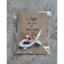 Online Taufe * Alles Gute * Gottes Segen * Karte mit Fisch * Keraflott * Rosa Trockenblumen Glückwunschkarten