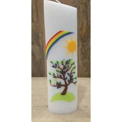 Best Taufkerze - Oval - 24x6,5x4,5 - Regenbogen - Sonne - Baum Taufkerzen
