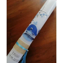 Best Taufkerze Kommunionkerze Kommunionskerze Junge Mädchen Wal Fisch Kreuz modern klassisch - Farbwünsche möglich Kommunionkerzen