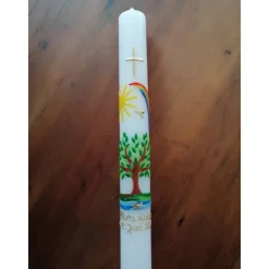 Taufkerze Kommunionkerze Lebensbaum Baum Mädchen Junge Handarbeit keine Folie inkl. Wachsbeschriftung Namensgebung freie Kommunionkerzen