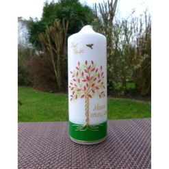 Clearance Taufkerze  Lebensbaum  Baum  Mädchen  Junge  Kerze -Taufe - Handarbeit - keine Folie - inkl. Wachsbeschriftung Taufkerzen