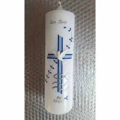 Best Taufkerze modern, für Jungs, blau, mit Blätterranke Taufkerzen