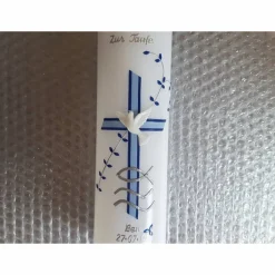 Best Taufkerze modern, für Jungs, blau, mit Blätterranke Taufkerzen