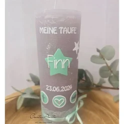 Best Taufkerze Rustik- Sterne grau-mint Taufkerzen