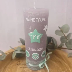 Best Taufkerze Rustik- Sterne grau-mint Taufkerzen