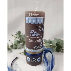 Best Taufkerze Rustikkerze Junge Blau-Silber - mit Fischen Taufkerzen