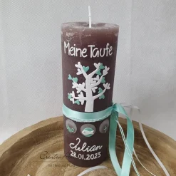 Taufkerzen|CreativAnita Taufkerze Rustikkerze Kreuz in mint-weiß