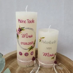 Best Taufkerze Rustikkerze Mädchen Blumenkreis elfenbein-beere perlmutt Taufkerzen