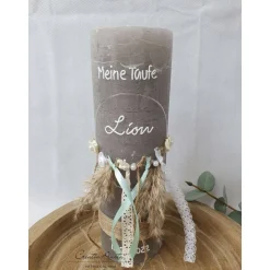 Taufkerzen|CreativAnita Taufkerze Rustikkerze mit Teelicht Boho-Stil mit Pampasgras MINT