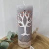 Taufkerzen|CreativAnita Taufkerze Rustikkerze mit Lebensbaum - Herzen in Roségold-Apricot
