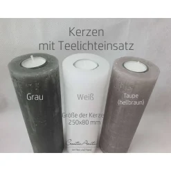 Taufkerzen|CreativAnita Taufkerze Rustikkerze weiß mit/ohne Teelichteinsatz - Junge - mit Fische in Hellblau-Silber