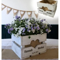 Hot TISCHDEKO BLUMENKISTE Hochzeitsgeschenk Vintage Hochzeit personalisiert aus Holz Rustikale OBSTKISTE Geschenk Brautpaar Hölzerne Jahrestag Hochzeitsdeko