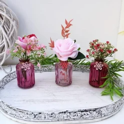 Clearance Tischdeko dekorierte Vase 3er Set rosa Stückpreis 7,95 Euro Tischdekoration