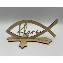 Tischdekoration  zur Konfirmation aus Holz, Taufdeko , Fisch mit Wunschname inkl. Gravur aus Holz, Kommunion, Taufe, Jug Geldgeschenke