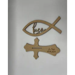 Tischdekoration  zur Konfirmation aus Holz, Taufdeko , Fisch mit Wunschname inkl. Gravur aus Holz, Kommunion, Taufe, Jug Geldgeschenke