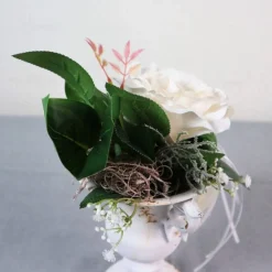 Tischgesteck mit Rose, weiß edel, Tischdeko Tischdekoration
