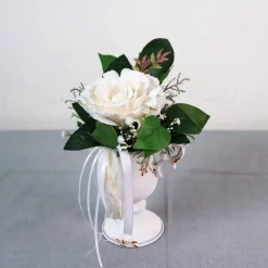 Tischgesteck mit Rose, weiß edel, Tischdeko Tischdekoration