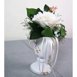 Tischgesteck mit Rose, weiß edel, Tischdeko Tischdekoration