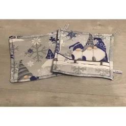 Weihnachtsdeko|DekoatelierBerlin Topflappen Set XL - doppellagig - Geschenk - Einzigartig - Unikate - Winterwichtel dunkelblau