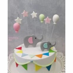 Tortendekoration|Tortendeko by Mona Tortenaufleger Fondant Geburtstag Tortendeko Elefanten Mama Ellie und Sohn Eddy