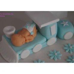 Tortendekoration|Tortendeko by Mona Tortenaufleger Fondant Zuckerfigur Zug für Taufe Tortendeko