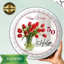 Best Tortenaufleger Happy Birthday Blumenstrauß Tulpen Rot Geburtstag Tortendeko Tortenbild Tortendekoration