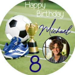 Best Tortenaufleger Tortenbild Fußball Happy Birthday Ball Pokal mit Photo, Name , Zahl Tortendekoration