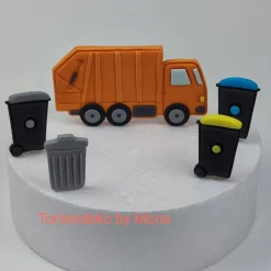 Tortendekoration|Tortendeko by Mona Tortendeko Tortentopper Tortenaufleger Fondant Zuckerfigur Müllwagen Müllauto Müllabfuhr Mülltonnen