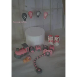 Tortendeko Tortentopper Tortenaufleger Fondant Zuckerfigur Zug für Taufe Mädchen Zuckeraufleger Geburt Girl Fondantdeko Babyschuhe Party Tortendekoration