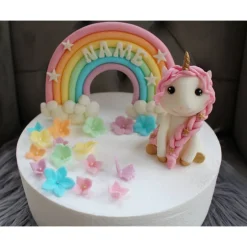 Tortendekoration|Annetts Zuckerfiguren Tortendekoration Einhorn, Regenbogen, Fondant Figuren Einhorn,