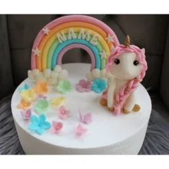 Tortendekoration Einhorn, Regenbogen, Fondant Figuren Einhorn, Tortendekoration