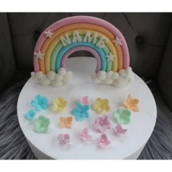 Tortendekoration|Annetts Zuckerfiguren Tortendekoration Regenbogen, Fondant Figuren Einhorn,