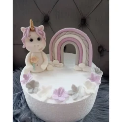 Tortendekoration|Annetts Zuckerfiguren Tortendekoration Regenbogen, Fondant Figuren Einhorn,