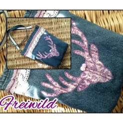 Hot Trachten-Tasche - Dirndl-Tasche - Oktoberfest - Dirndl - Tracht - Country - Landhaus - Upcycling - Jeans - Hirsch - *Freiwild 1000lila Trachtentaschen