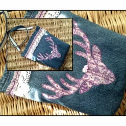 Hot Trachten-Tasche - Dirndl-Tasche - Oktoberfest - Dirndl - Tracht - Country - Landhaus - Upcycling - Jeans - Hirsch - *Freiwild 1000lila Trachtentaschen