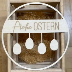 Best Türkranz "Frohe Ostern" mit hängenden Ostereiern und Gravur aus Holz Osterdeko