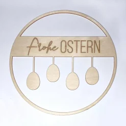 Best Türkranz "Frohe Ostern" mit hängenden Ostereiern und Gravur aus Holz Osterdeko