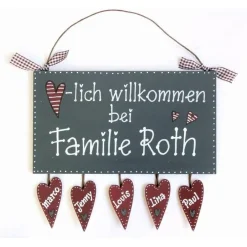 Discount Türschild Familie aus Holz mit Name personalisiert - persönliches Hochzeitsgeschenk für das Brautpaar - einmaliges Geschenk zum Hochzeitstag - individuelles Haustürschild handgemalt Gastgeschenke
