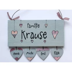 Gastgeschenke|DeinUnikat Türschild Familie aus Holz mit Name personalisiert - exklusives Hochzeitsgeschenk für das Brautpaar - besonderes Geschenk zum Hochzeitstag - individuelles Haustürschild Herzen