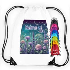 New Turnbeutel Motiv Blumenwiese mit Name / personalisierbar / verschiedene Farben Kinder Turnbeutel