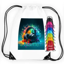 Clearance Turnbeutel Motiv Kopfhörer mit Name / personalisierbar / verschiedene Farben Kinder Turnbeutel