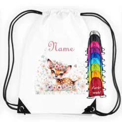 Best Turnbeutel Motiv Reh mit Name / personalisierbar / verschiedene Farben Kinder Turnbeutel