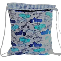 Best Turnbeutel, Rucksack blau mit Auto-Motiv, personalisierbar Kinder Turnbeutel
