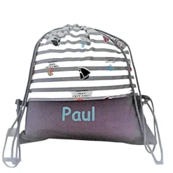 Clearance Turnbeutel, Rucksack grau  maritim, personalisierbar Kinder Turnbeutel